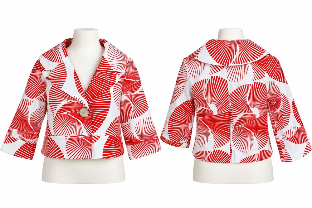Diane von Furstenberg DVF Jacket 4 Red White Mod Geometric Cropped Blazer Cotton